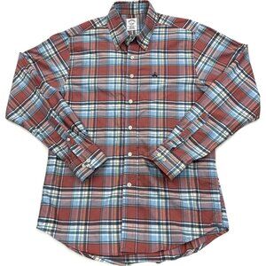 Brooks Brother Regent Supima Cotton Red Blue Plaid Check Youth Boys L 18-20